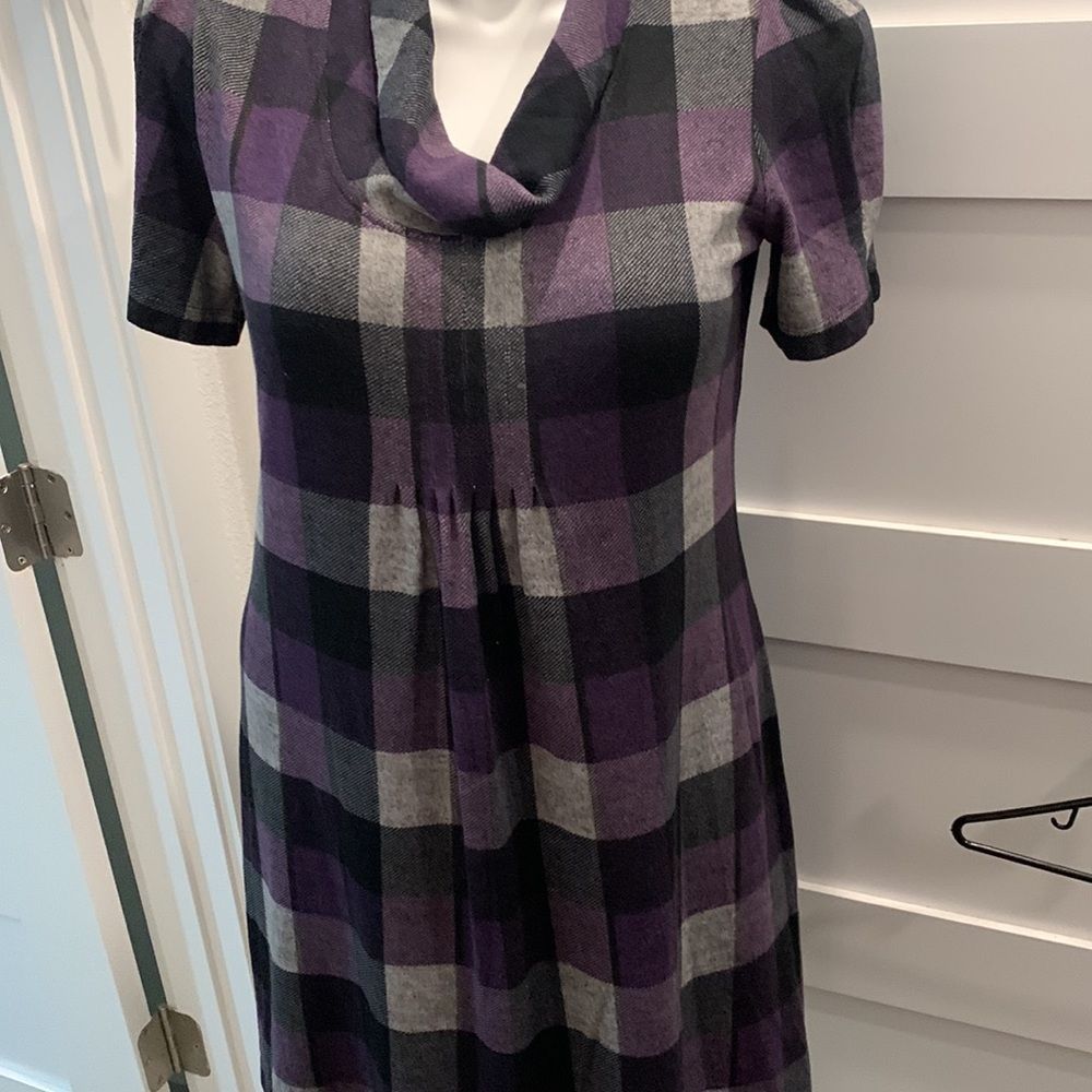 JH Plaid Lined Cowl Neck Short Sleeve Dress/Tunic